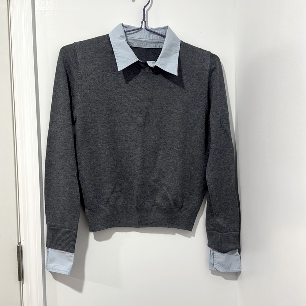 Collar Attached with Professional Collar Long Sleeved Style Grey Sweater